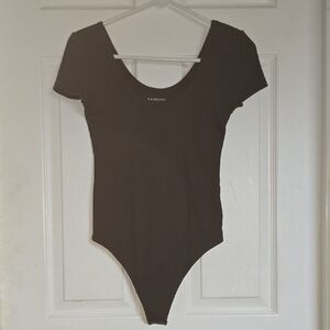 American Eagle Black Ribbed Scoop Neck Bodysuit Short Sleeve